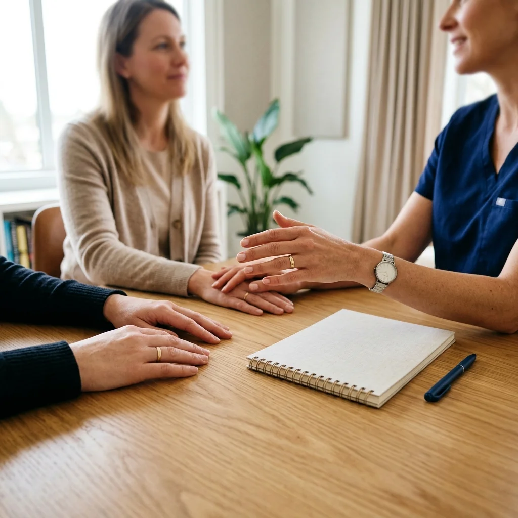Warm patient-clinician interaction at a consulting workspace discussing work capacity.